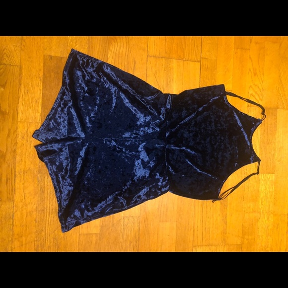 Royal Blue Velvet Romper - Picture 1 of 2
